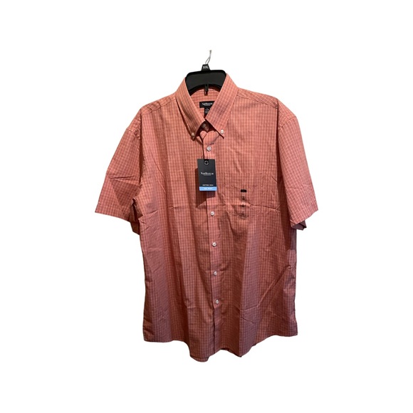 Van Heusen men’s large 16-16.5 button down sort sleeve shirt NWT orange plaid - Picture 3 of 6